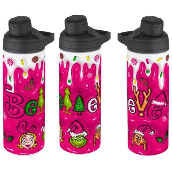 Grincs mintás kulacs 750ml "BELIEVE in pink"