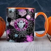   Őszi mintás bögre "Spooky vibes violet" Narancssárga