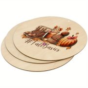   Halloweeni koszorú közép, nyomtatott fatábla "Fall Basics" 15 cm