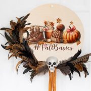   Halloweeni ajtódísz, nyomtatott fatábla "Fall Basics" 24,5 cm