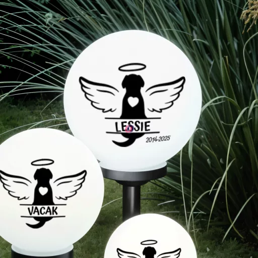 XL Személyre szabható napelemes lámpa kutya emlékhely Gömb 20x50 cm síremlék