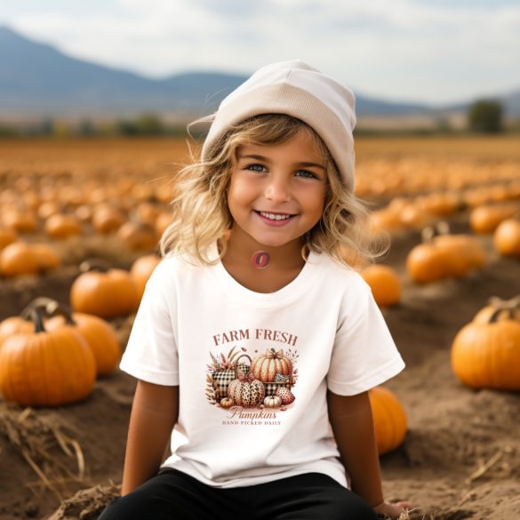 Őszi mintás "Farm fresh Pumpkins" Gyerek póló - fehér