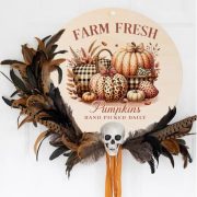   Halloweeni ajtódísz, nyomtatott fatábla "Farm fresh Pumpkins" 24,5 cm