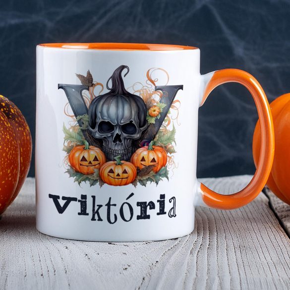 Halloween mintás bögre Személyre Szabható "Monogram" Narancssárga