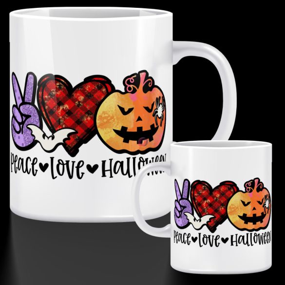 Őszi mintás bögre  "Love, piece, Halloween" 330 ml