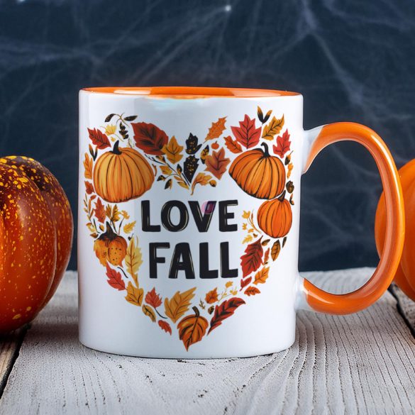 Őszi mintás bögre ""Love fall" Narancssárga