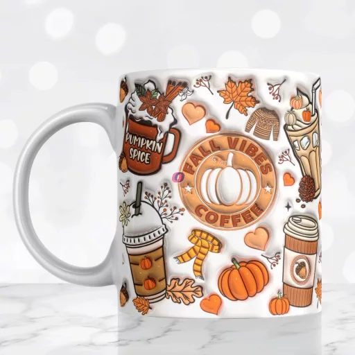 HD Premium mintás őszi bögre  "Fall vibes coffe"  330 ml