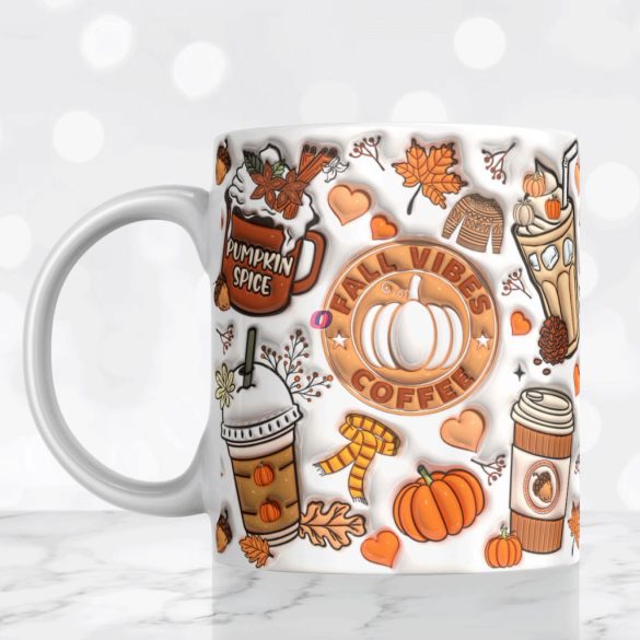 HD Premium mintás őszi bögre  "Fall vibes coffe"  330 ml