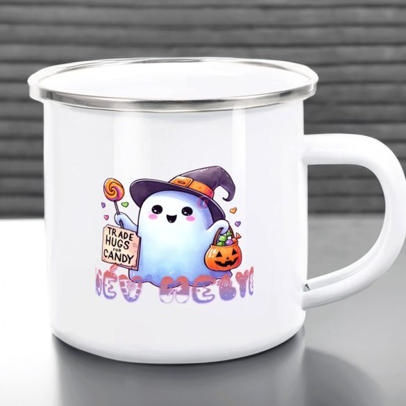 Egyedi Halloweeni fém retro bögre, Cuki szellemes, személyre szabható 360ml