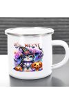 Egyedi Halloweeni fém retro bögre, Cuki cicás, személyre szabható 360ml