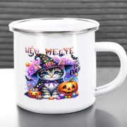   Egyedi Halloweeni fém retro bögre, Cuki cicás, személyre szabható 360ml