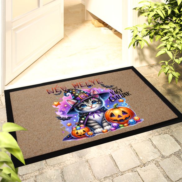 Egyedi neves Halloweeni Halloweeni lábtörlő 40x60 cm Cuki cicás, személyre szabható