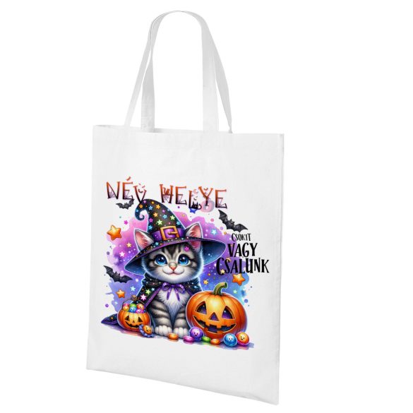 XL Egyedi neves Halloweeni cukorkagyűjtő táska textil, 40x38 Cuki cicás