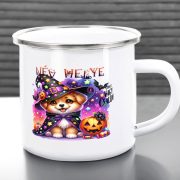   Egyedi Halloweeni fém retro bögre, Cuki kutyusos, személyre szabható 360ml