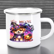   Egyedi Halloweeni fém retro bögre, Cuki kutyusos, személyre szabható 360ml