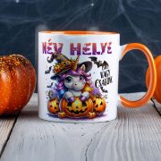   Egyedi neves Halloweeni bögre Cuki Unikornisos, személyre szabható 330 ml Narancssárga