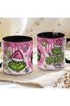 Grincs mintás karácsonyi bögre 3D pufi hatású "Pink Grinch fuel" fekete