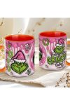Grincs mintás karácsonyi bögre 3D pufi hatású "Pink Grinch fuel" narancssárga