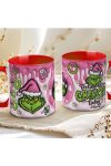 Grincs mintás karácsonyi bögre 3D pufi hatású "Pink Grinch fuel" red