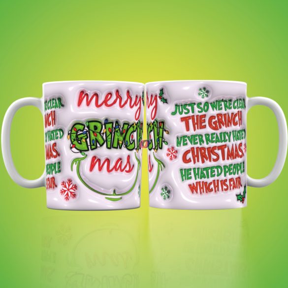 Grincs mintás karácsonyi bögre 3D pufi hatású "Pink Grinchmas"