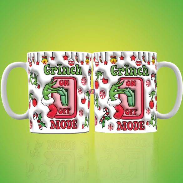 Grincs mintás karácsonyi bögre 3D pufi hatású "Grinch mode"
