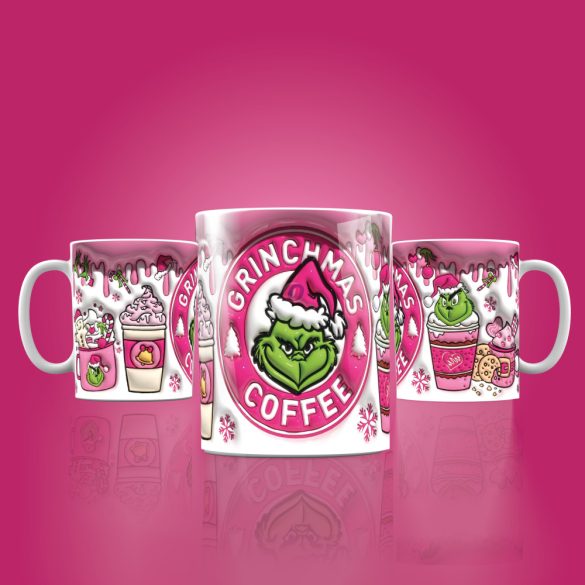 Grincs mintás karácsonyi bögre 3D pufi hatású "Grinchmas coffee"