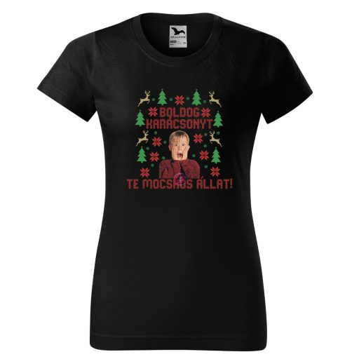 Karácsonyi póló "Boldog karácsonyt te mocskos állat" női