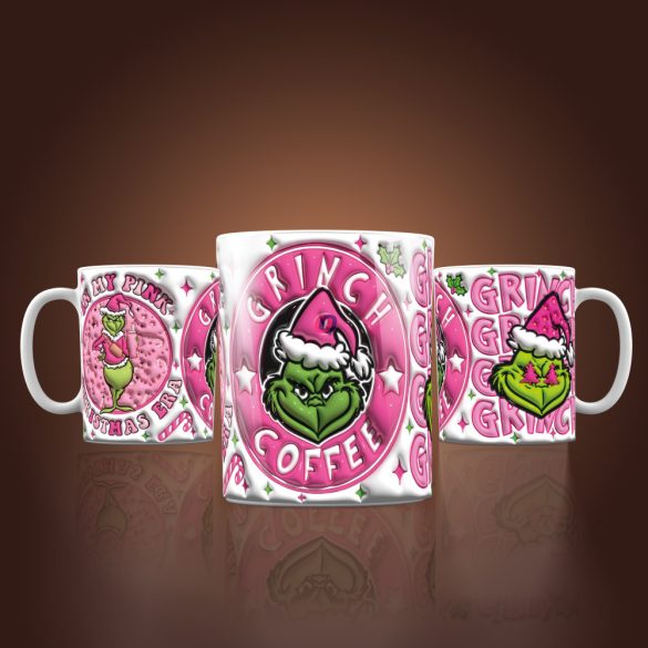 Grincs mintás karácsonyi bögre 3D pufi hatású "Pink Grinch ERA"
