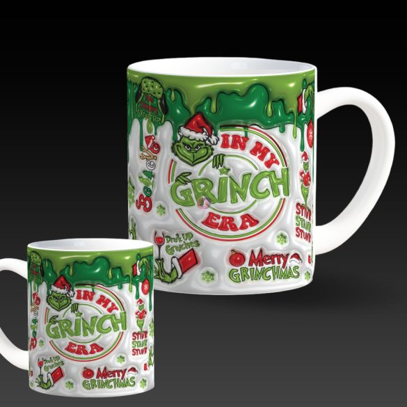 3D mintás karácsonyi bögre 3D pufi hatású "In my Grinch ERA"