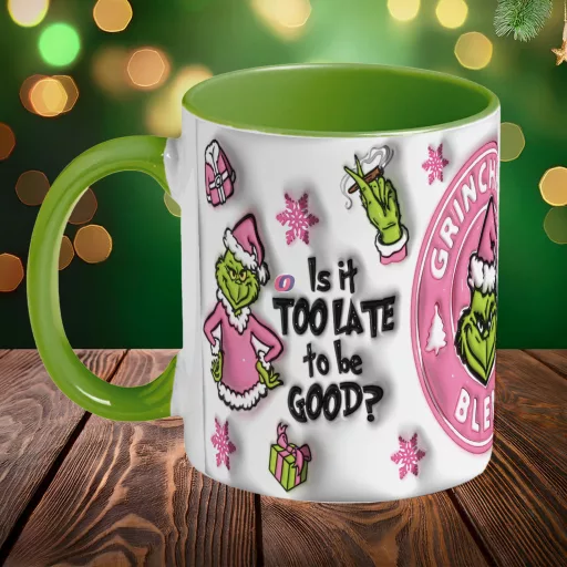 Grincses karácsonyi bögre 3D pufi hatású "pink hohoho"