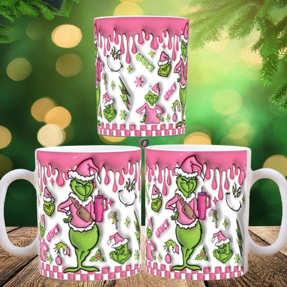 Grincses karácsonyi bögre 3D pufi hatású "pink trend"