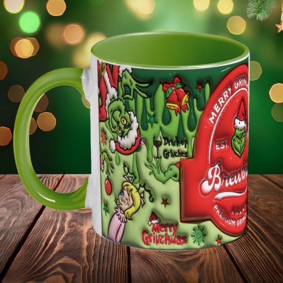 Grincses karácsonyi bögre 3D pufi hatású "Grinch Brewing Co"