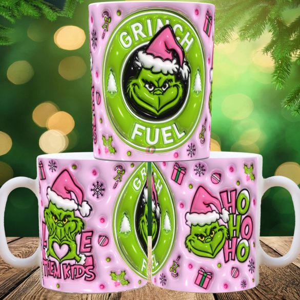 Grincses karácsonyi bögre 3D pufi hatású "Grinch Coffe pink"