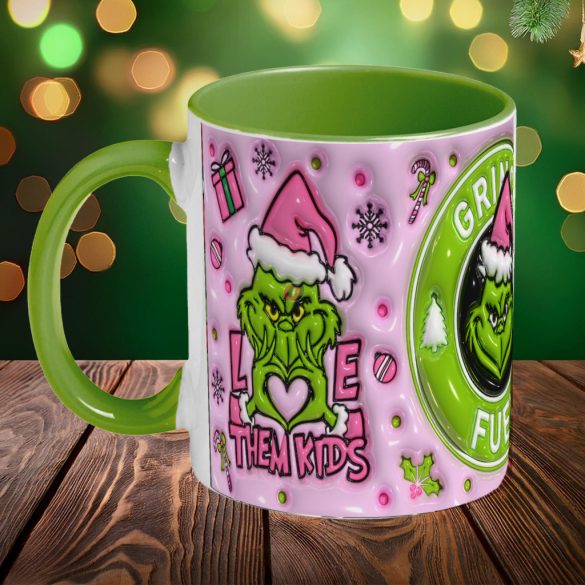 Grincses karácsonyi bögre 3D pufi hatású "Grinch fuel pink"