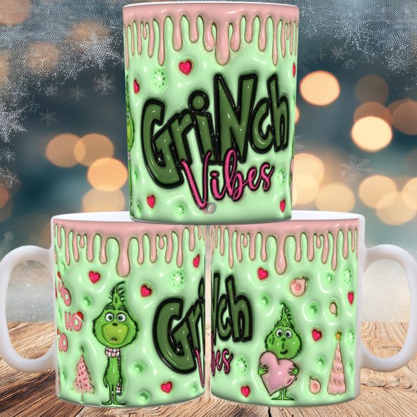 Grincses karácsonyi bögre 3D pufi hatású "Grinch vibes"