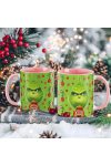 Grincs mintás karácsonyi bögre 3D pufi hatású "Grinch x Max" rózsaszín