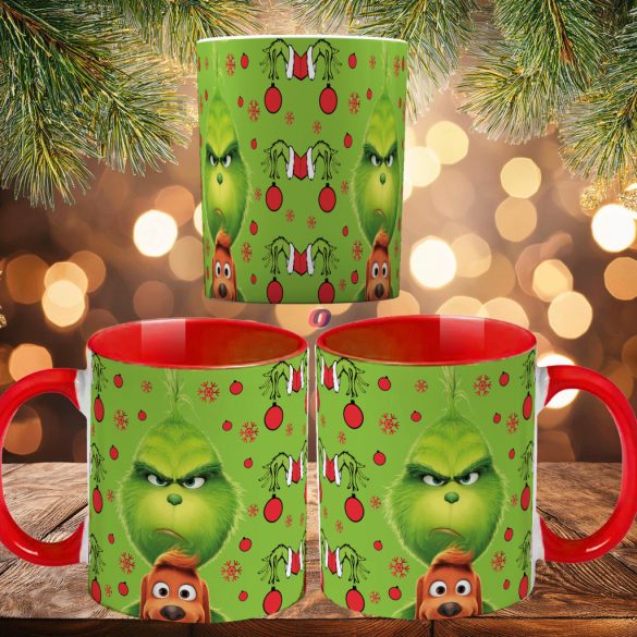 Grincs mintás karácsonyi bögre 3D pufi hatású "Grinch x Max" red