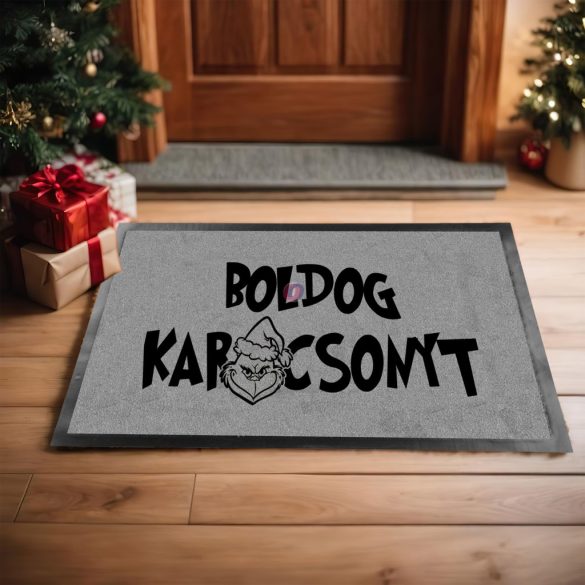 Grincs mintás Lábtörlő 60X40 cm Boldog karácsonyt szürke, fekete