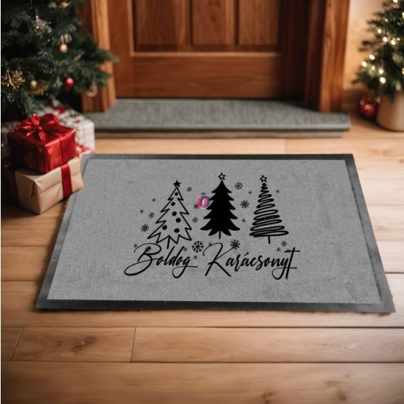 Karácsonyi mintás Lábtörlő 60X40 cm Boldog karácsonyt szürke, fekete