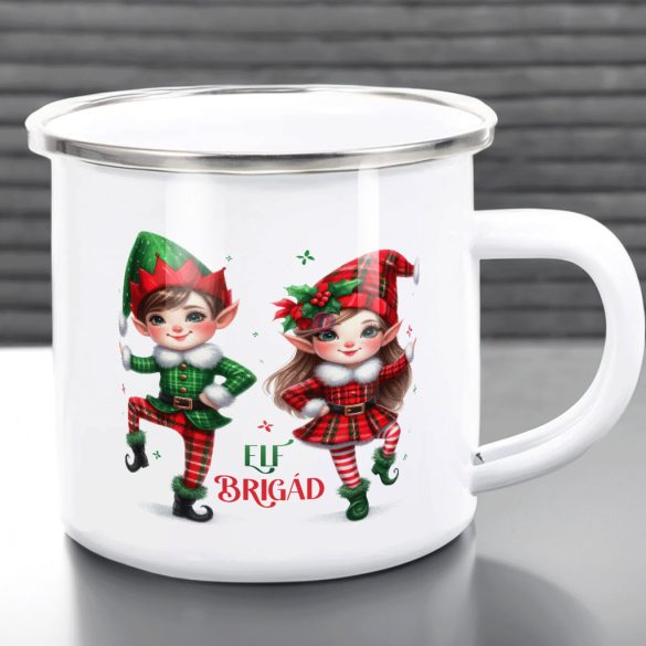 Karácsonyi bögre "Elf Brigád" 360 ml zománcozott fém Full HD