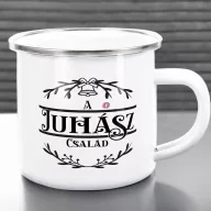   Egyedi neves karácsonyi bögre "Családneves" 360 ml zománcozott fém Full HD