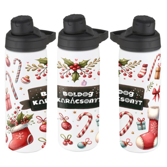 Egyedi neves karácsonyi Kulacs 750 ml "Candy Christmas" HD