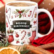   Egyedi neves karácsonyi bögre "Candy Christmas" 330 ml kerámia Full HD