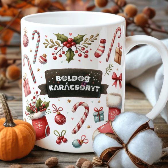 Egyedi neves karácsonyi bögre "Candy Christmas" 330 ml kerámia Full HD