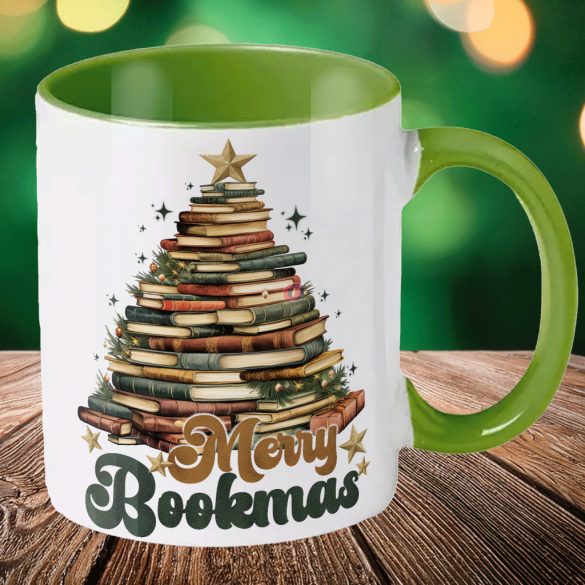 Karácsonyi bögre "Merry Bookmas" 330 ml kerámia Zöld Full HD