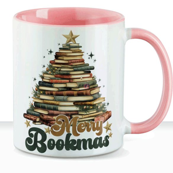 Karácsonyi bögre "Merry Bookmas" 330 ml kerámia Rózsaszín Full HD