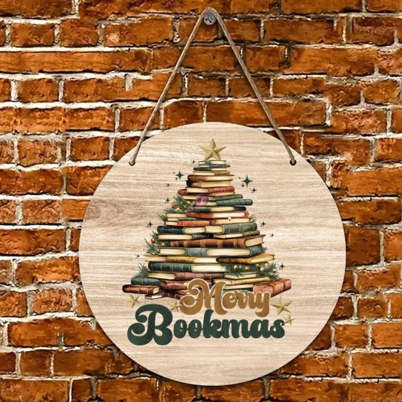 XL Karácsonyi fa tábla "Merry Bookmas" ajtódísz többféle méretben