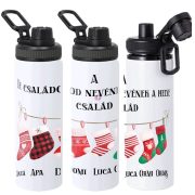   Egyedi neves karácsonyi Kulacs 850 ml "Harisnyás család" HD