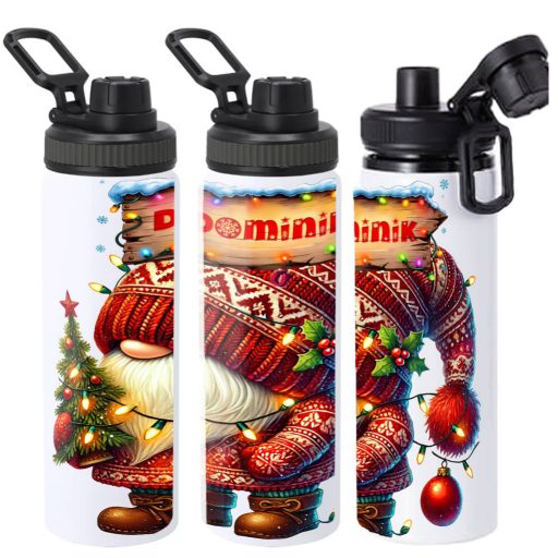 Egyedi neves karácsonyi Kulacs 850 ml "Piros karácsonyi manó" HD