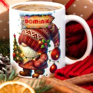   Egyedi neves karácsonyi bögre "Piros karácsonyi manó" 330 ml kerámia Full HD